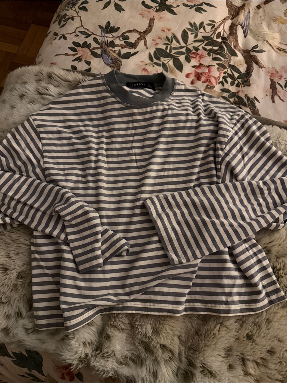 Lioness Striped Long Sleeve Tee - faded teal green & White